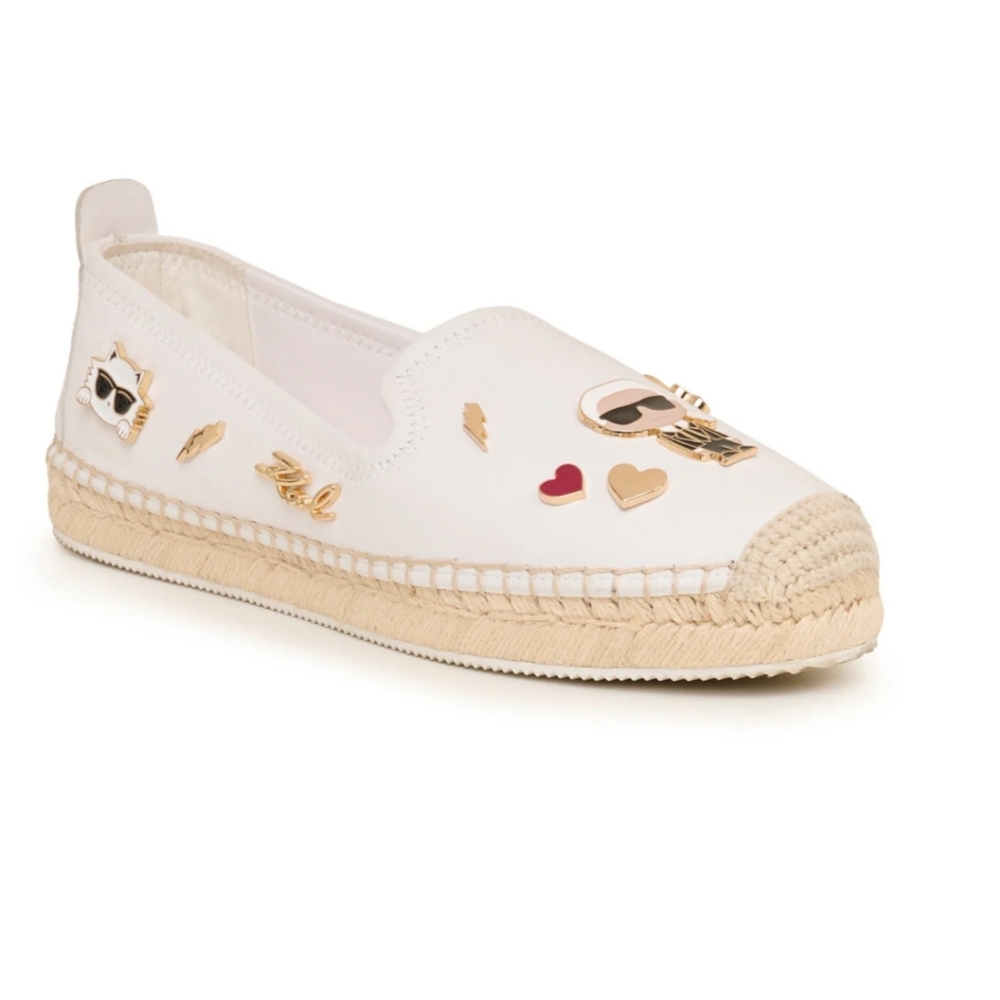 Karl Lagerfeld White Espadrille Slip-On Whith Logos Pins  Shoes